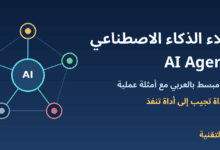مخطط شبكة وكيل ذكاء اصطناعي وعنوان وكلاء الذكاء الاصطناعي AI Agents - ربيع التقنية