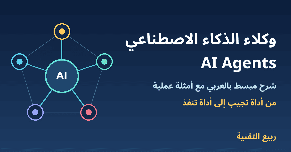 مخطط شبكة وكيل ذكاء اصطناعي وعنوان وكلاء الذكاء الاصطناعي AI Agents - ربيع التقنية