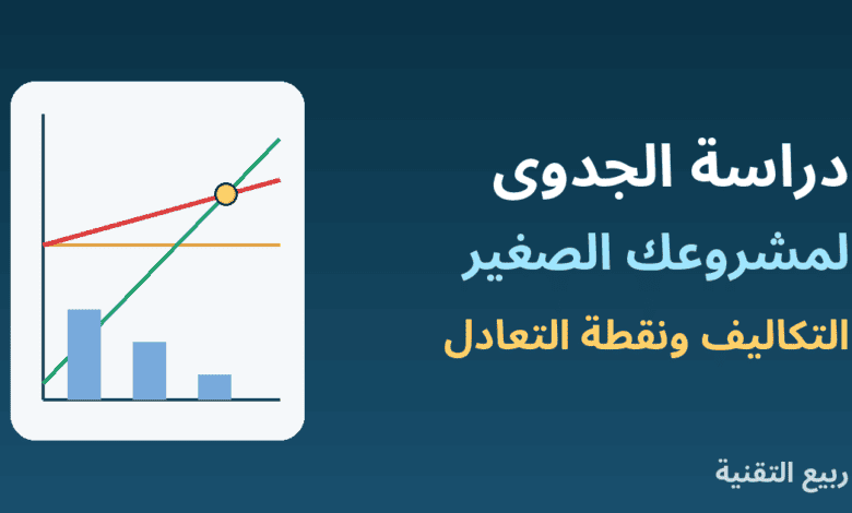 رسم بياني يوضح التكاليف والإيرادات ونقطة التعادل في دراسة جدوى مشروع صغير من ربيع التقنية