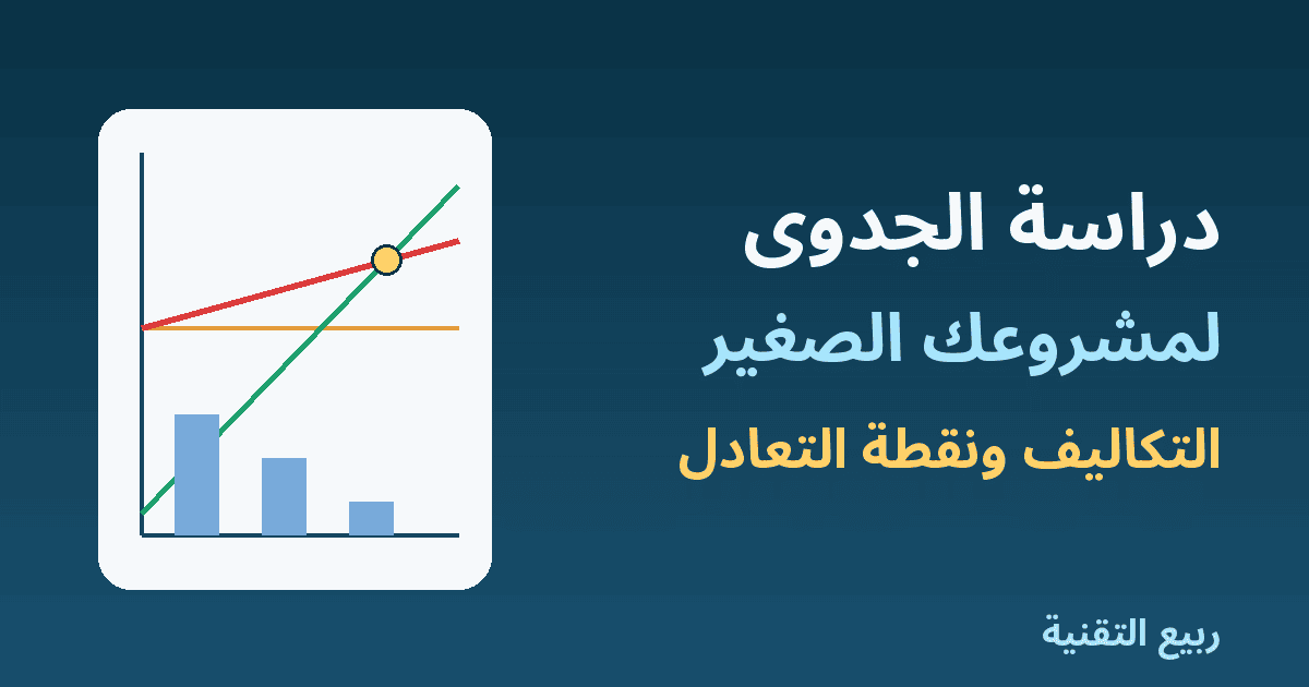 رسم بياني يوضح التكاليف والإيرادات ونقطة التعادل في دراسة جدوى مشروع صغير من ربيع التقنية
