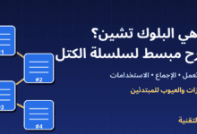 كتل مترابطة توضح تقنية البلوك تشين مع عنوان ما هي البلوك تشين - ربيع التقنية